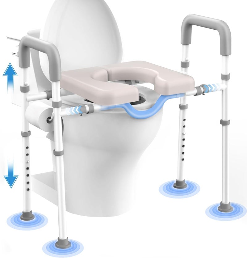 Agrish Male-Friendly Raised Toilet Seat with Handles, Adjustable Width Toilet Seat Riser for Seniors, 400LBS Handicap Toilet Seat for Elderly, Elevated Toilet Riser, Fits Any Toilets - Image 1